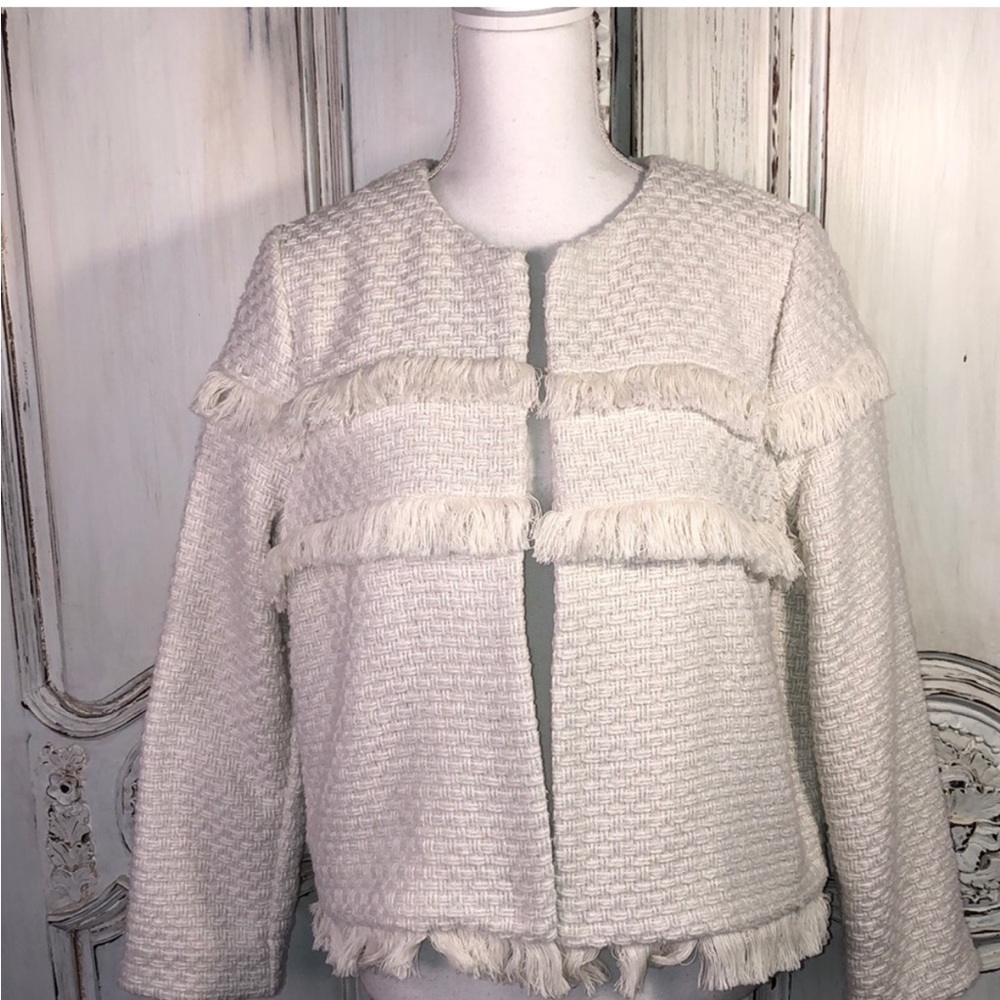 ASOS ivory fringe jacket sz 10